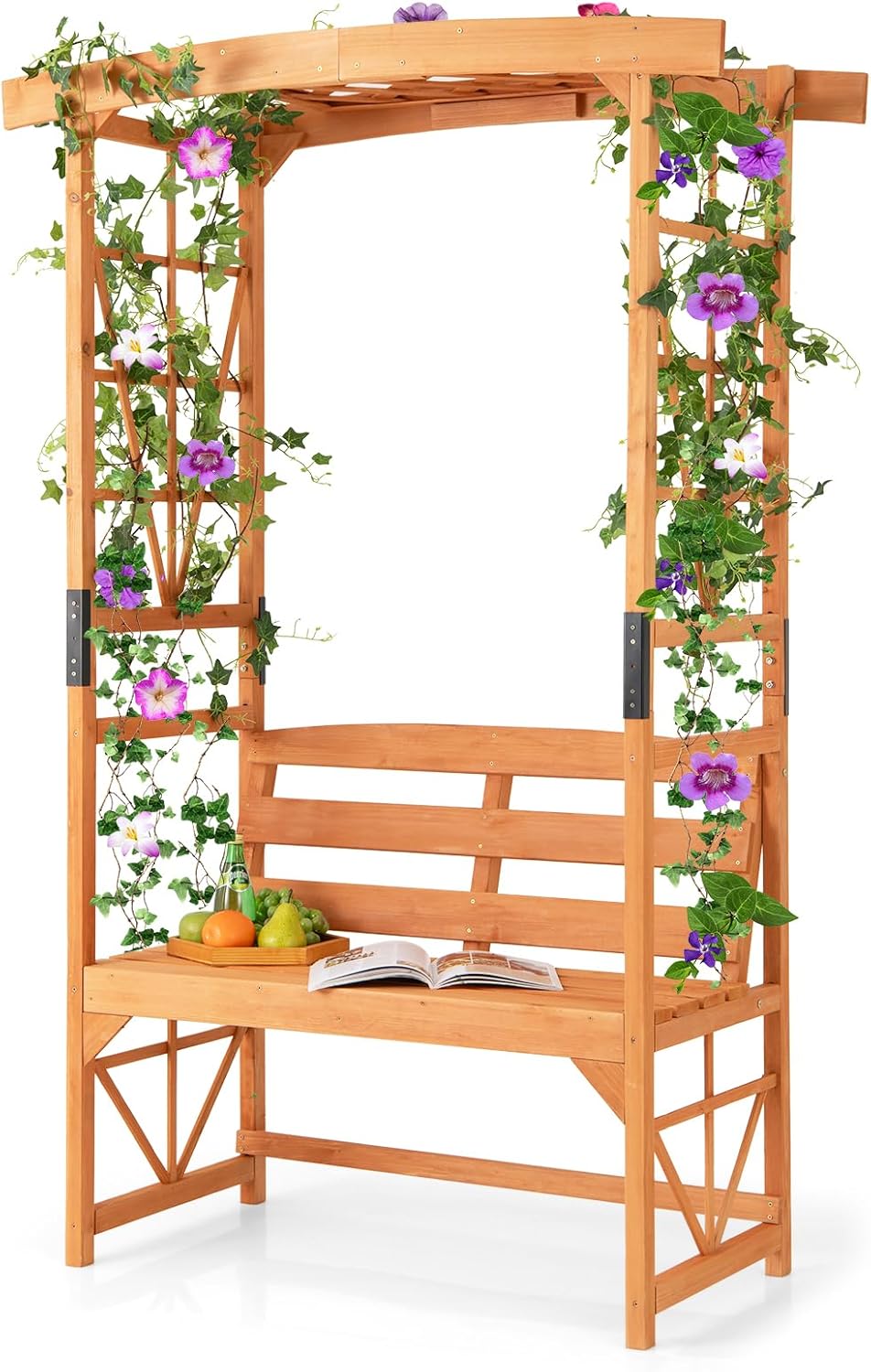 Łuk Ogrodowy z Ławką Ogrodową, Ławką i 2 Kratami do Pnączy, Winorośli, Winogron, 2 Miejsca (58 x 120 x 189 cm)