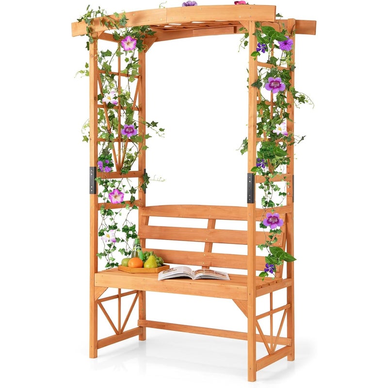 Łuk Ogrodowy z Ławką Ogrodową, Ławką i 2 Kratami do Pnączy, Winorośli, Winogron, 2 Miejsca (58 x 120 x 189 cm)