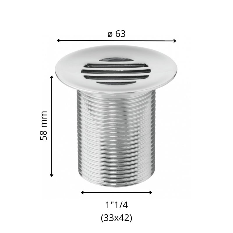 Bonde fixe de vidage pour lave-mains sans trop plein - écoulement libre - Grille laiton chromé - 3