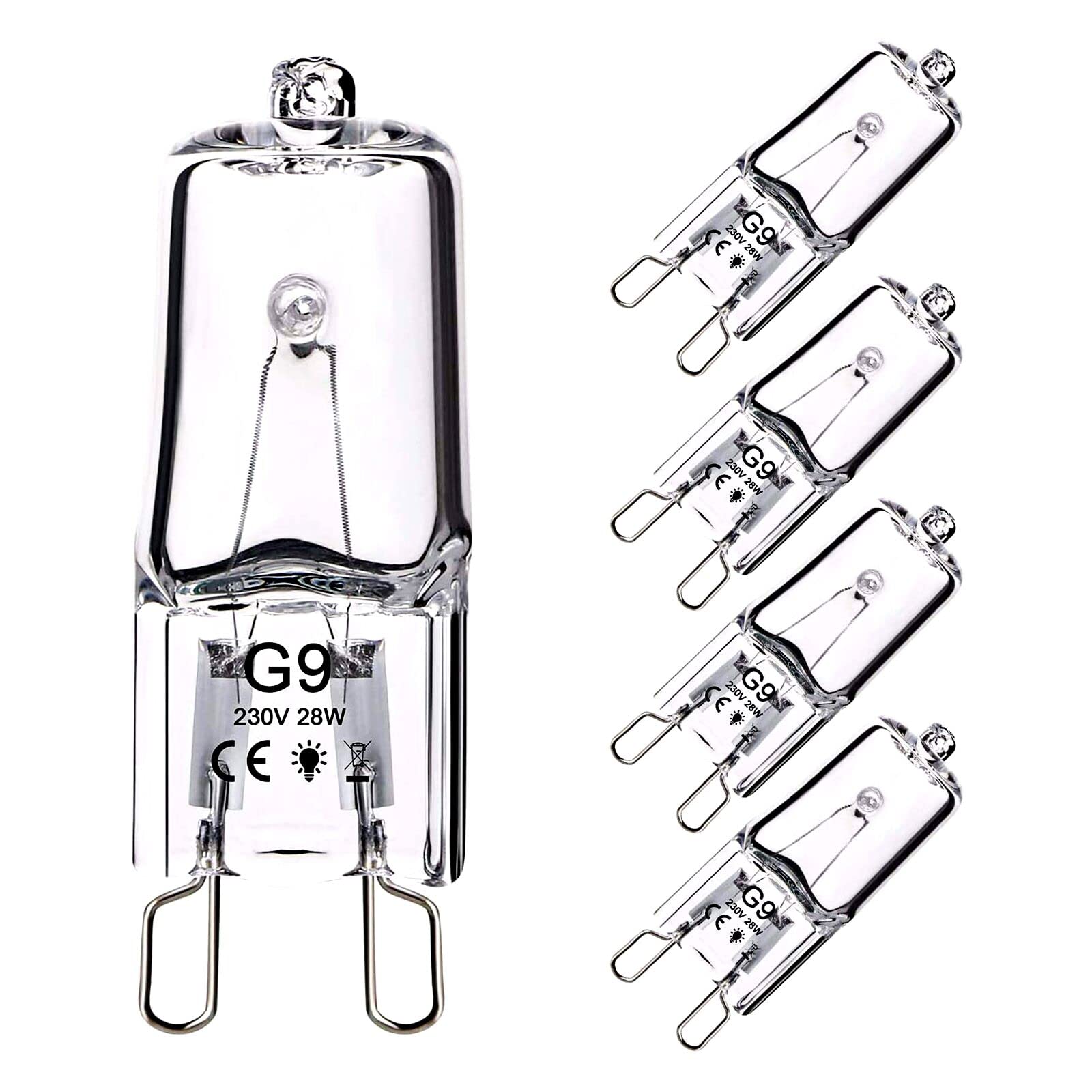 Żarówka halogenowa G9 28W 230V, 370LM 2800K Biała Ciepła Ściemnialna, do żyrandoli, lamp szafkowych, lamp ogrodowych, kinkietów (pakiet 5 sztuk)