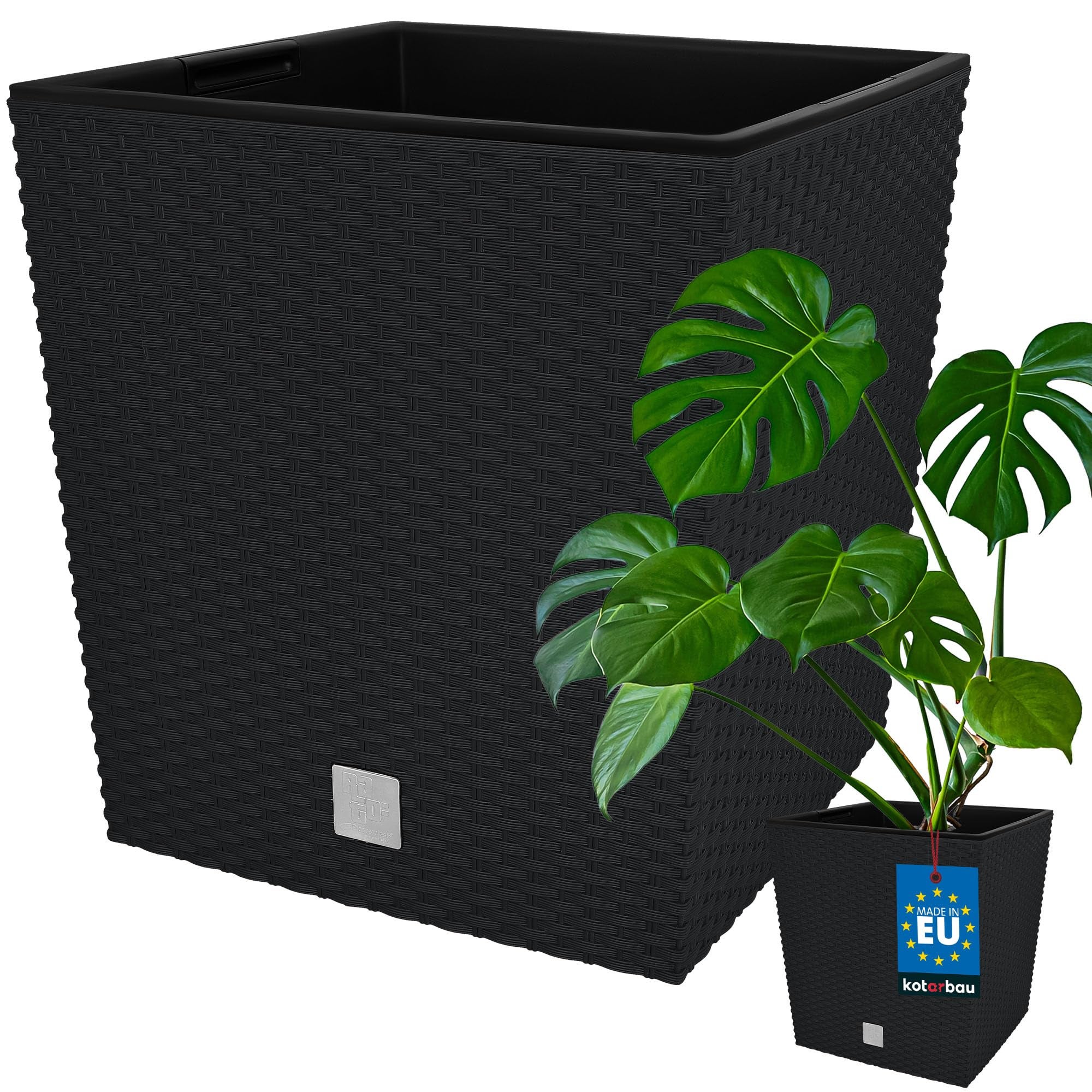 Doniczka rattan osłona donica ogrodowa antracyt 40cm na balkon kwiaty wkład - KOTARBAU