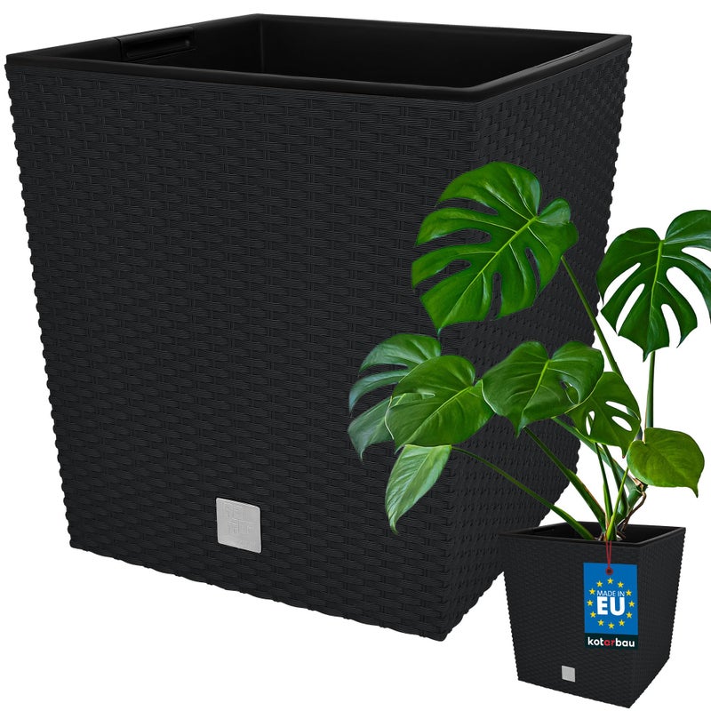 Doniczka rattan osłona donica ogrodowa antracyt 40cm na balkon kwiaty wkład - KOTARBAU