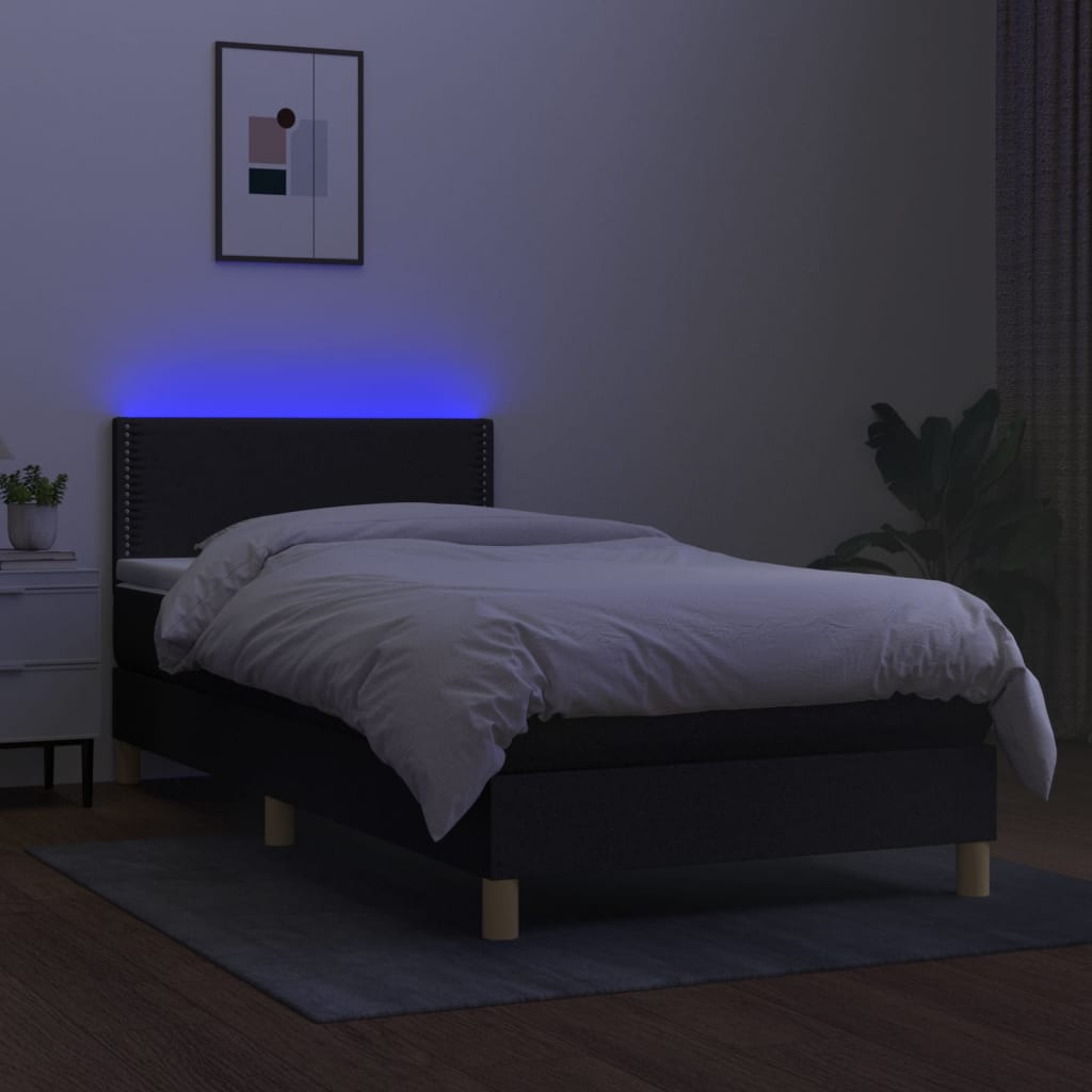 Sommier à lattes de lit avec matelas et LED Noir 90x200cm Tissu vidaXL - 5