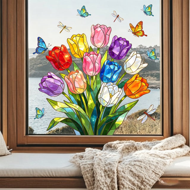 Autocollants décoratifs floraux - Adsorption d'électricité statique, sans résidus - Autocollants décoratifs pour verre - (29*29cm - 2 pièces)