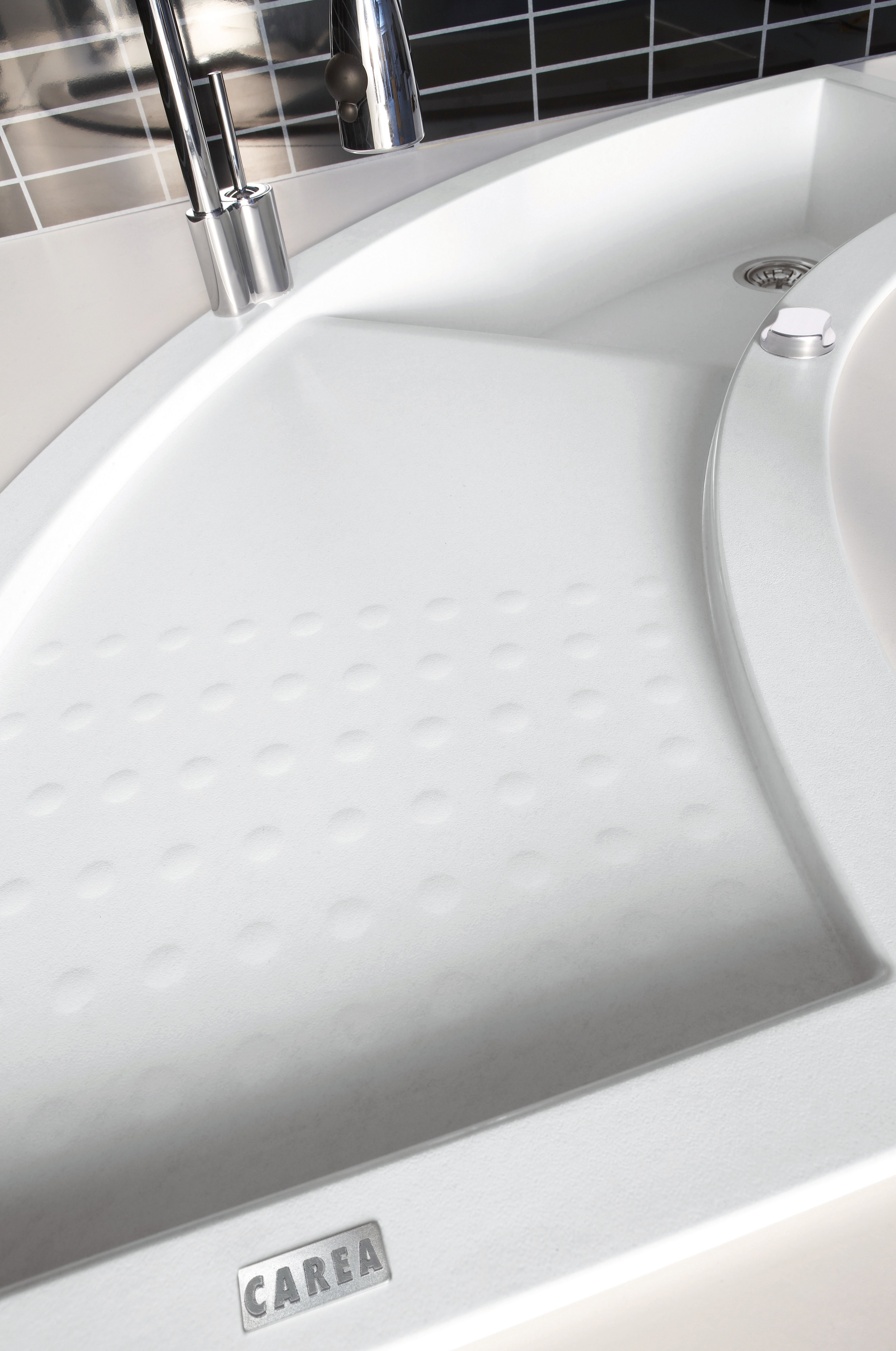 Évier cuisine d'angle 1 bac TWIST CAREA en Minéral 155 x 50 cm Blanc - 4