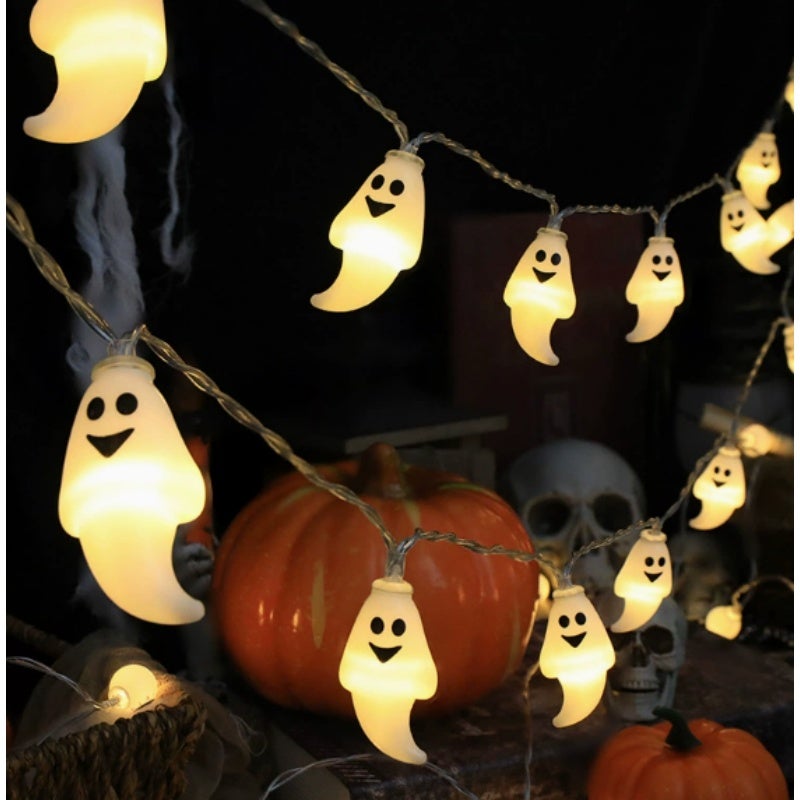 Luminițe cu fantome de Halloween, 3m 20 LED-uri cu baterii, impermeabile, ideale pentru decorarea dormitorului