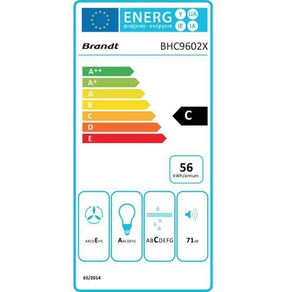 Brandt BHC9602X Campana decorativa60 cm, 2 motores, 3 velocidades, Caudal máximo 322 m3/h, Lámparas LED, Inox - 2