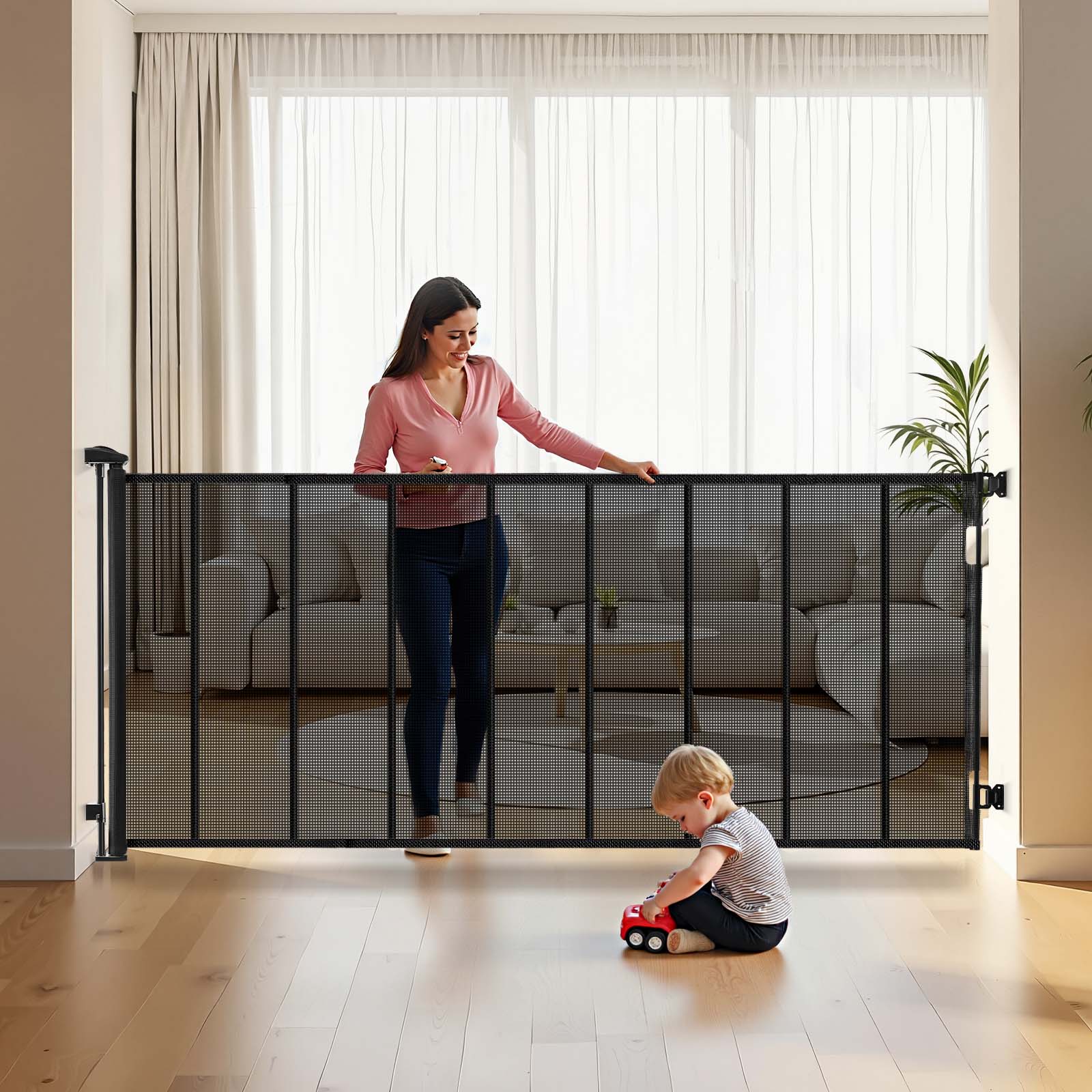 Cancello retrattile per bambini, cancello in rete o rete per cani, alto 83,8 cm, si estende fino a 139,7 cm di larghezza, cancello di sicurezza per bambini, per porte, scale, corridoi
