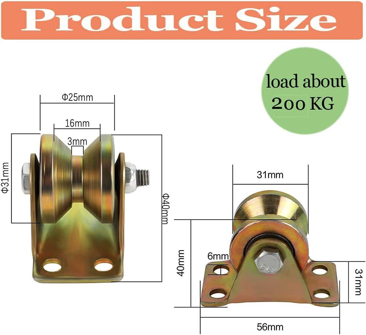 4 pièces poulie de levage, poulie simple pour le levage de mouflage, porte coulissante à roulettes, roulette à rainure en V, pour cordes en acier, etc - 2