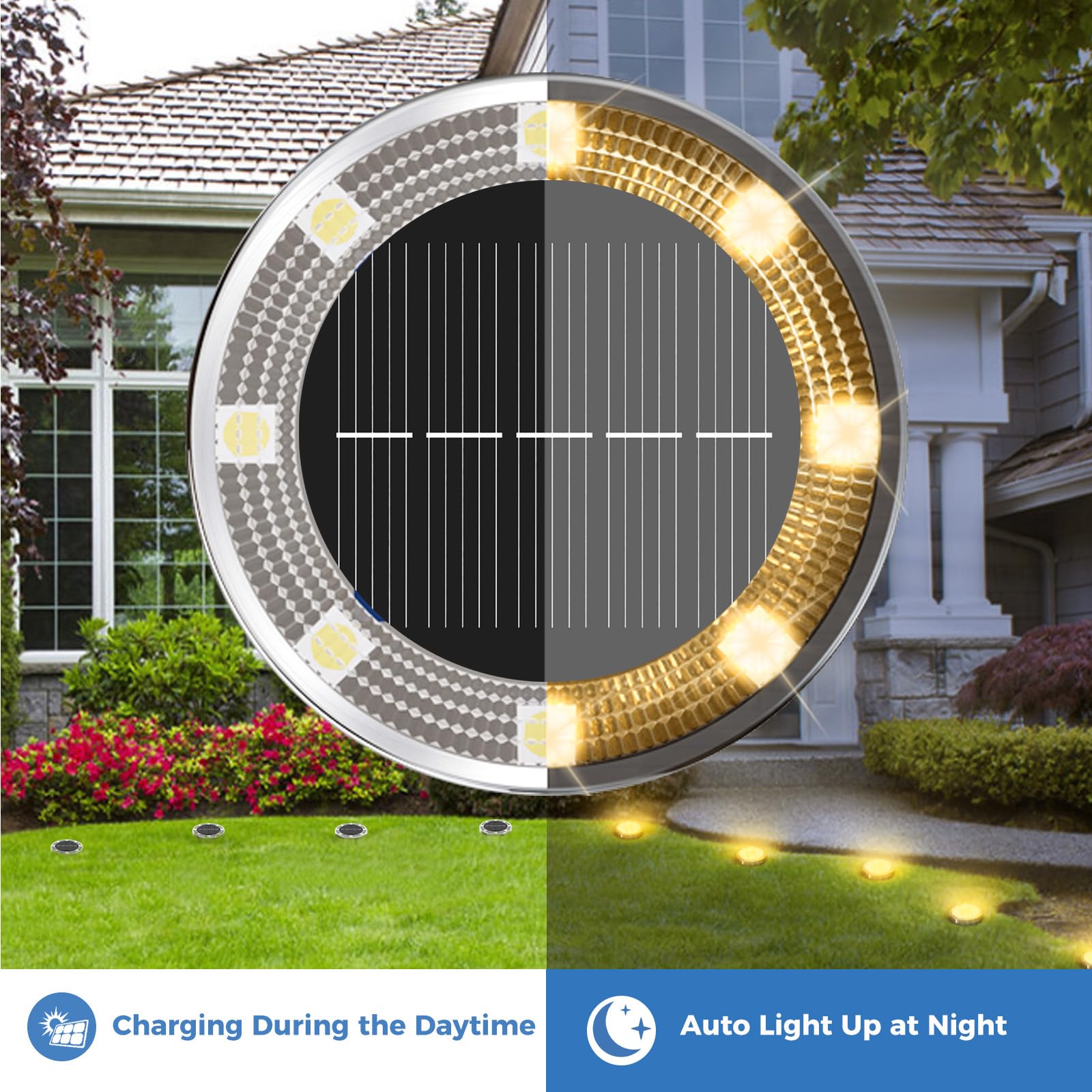 Lumiere Solaire Au Sol Lot de 4, Lampe Solaire Exterieur Jardin 8 LED, Étanche Spot Solaire Extérieur pour Chemins Allée Pelouse Terrasse Cour - 3