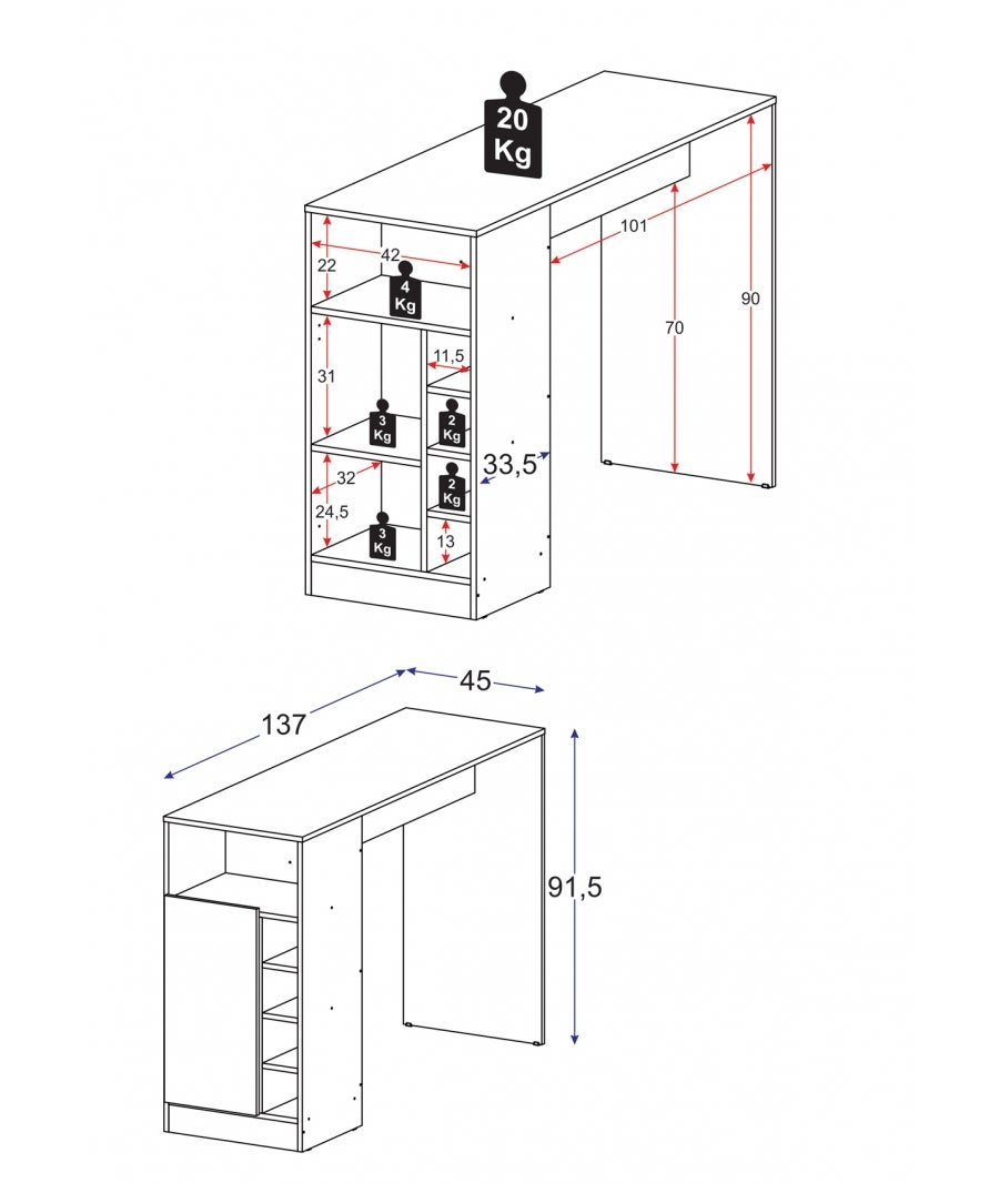 TAVOLO ALTO TIPO BAR CON CANTINA CUARZO - 136 x 45 x 92 cm - 4