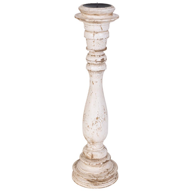 Candelabro de madera artesanal blanco 16x16x60h cm