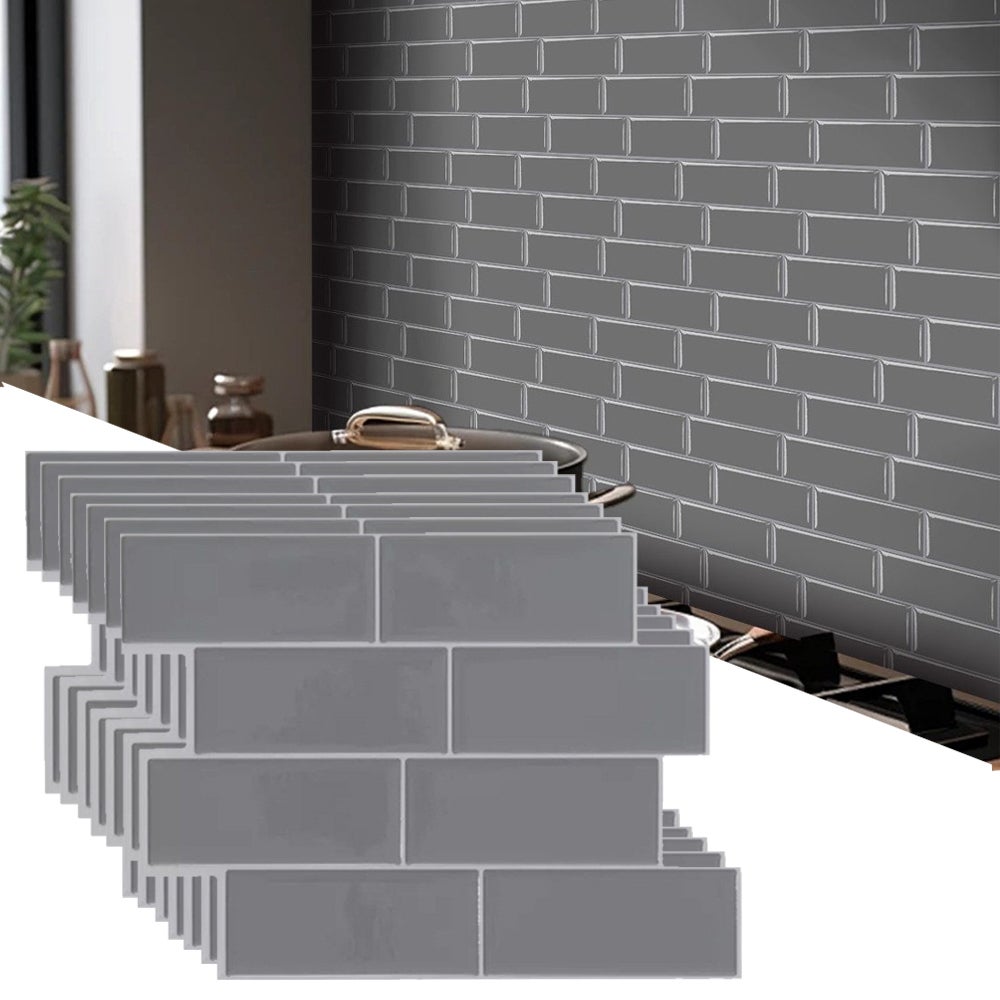 10 arkuszy płytek typu Peel and Stick Backsplash - Samoprzylepne płytki ścienne 3D do kuchni i łazienki - Gris
