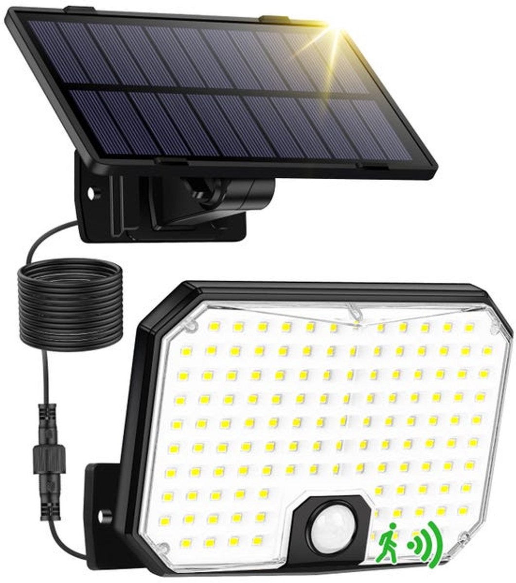 Lampă solară de perete pentru exterior, detector de mișcare, IP65, cu panou solar separat, pentru perete de grădină și terasă