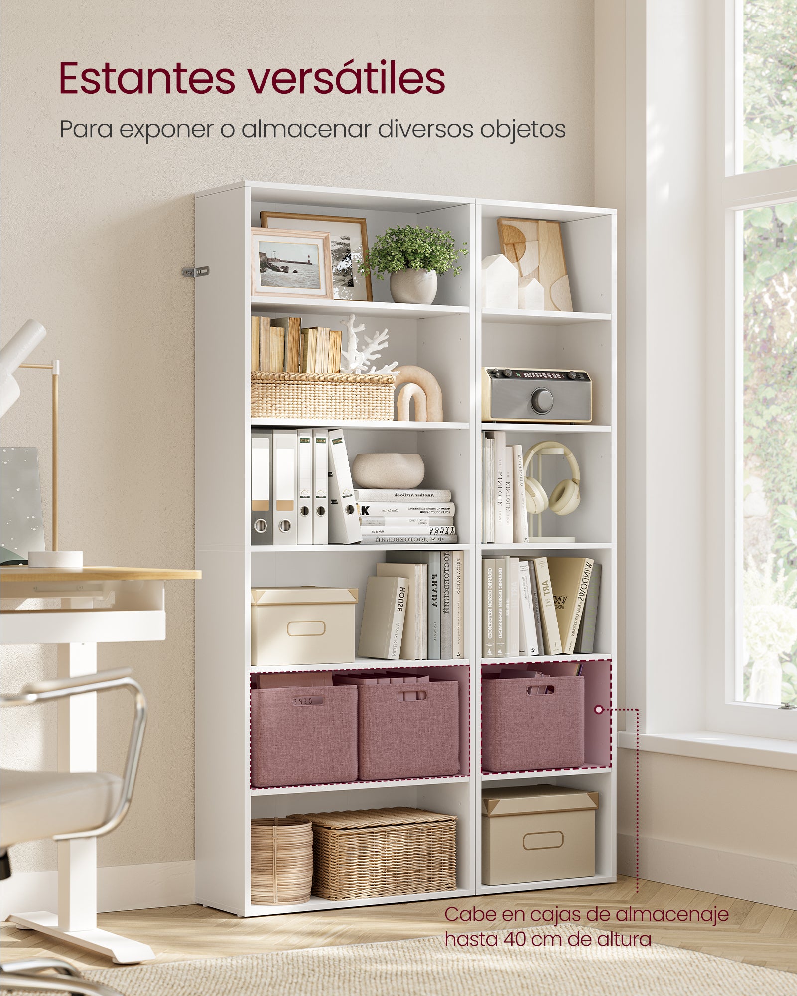 Estantería escandinava de 6 niveles en blanco, ideal para salón, estudio, oficina y dormitorio, diseño moderno y funcional, 40x24x178,5 cm - 3