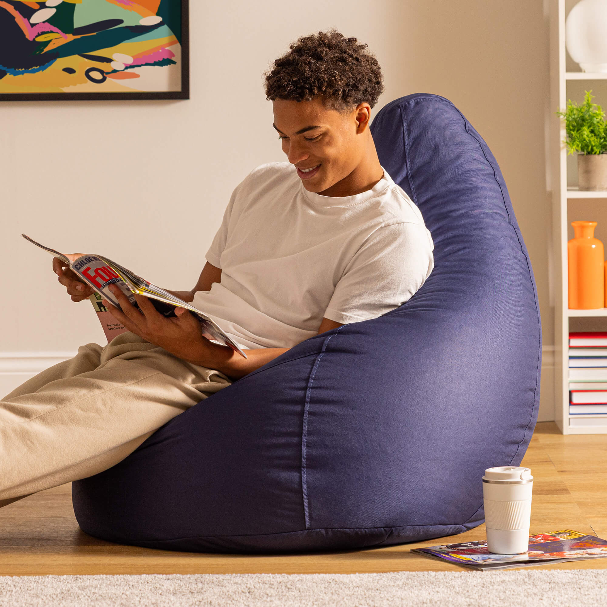 Pouf reclinabile con schienale alto Icon per interni ed esterni, soggiorno, giardino, blu navy, 84x84 cm, Oeko-Tex® - 6