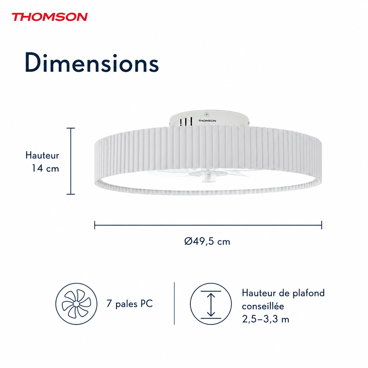 Ventilateur de plafond avec lumière THOMSON LILA avec 7 pales, diamètre de 50 cm et télécommande incluse - 3