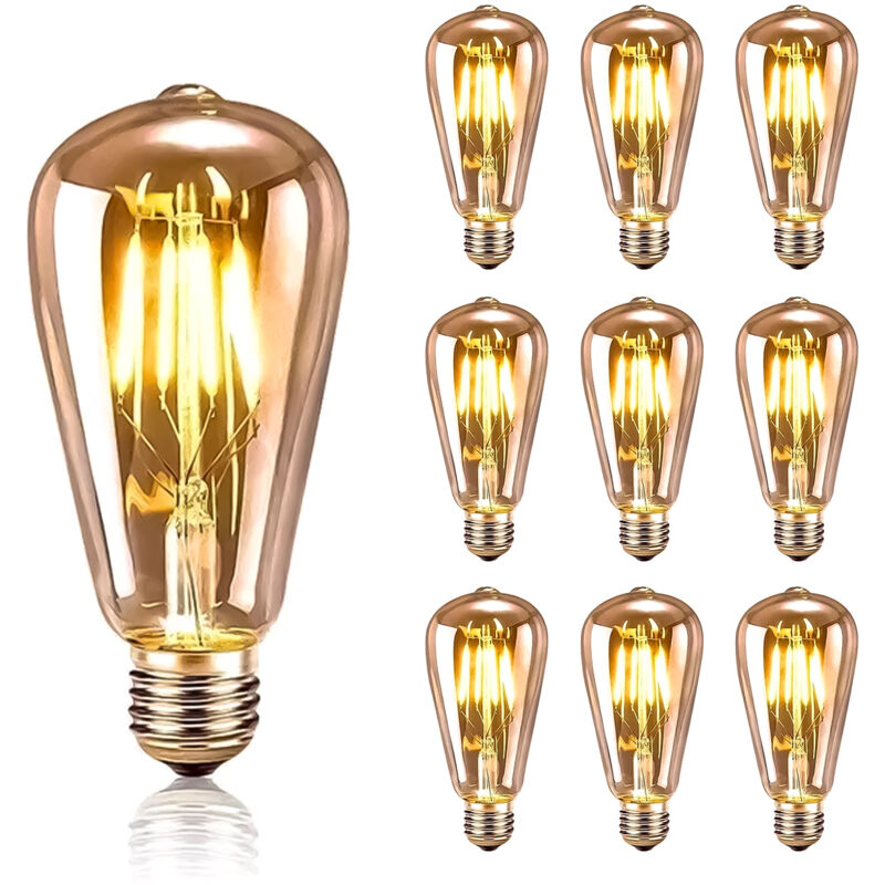 Żarówki LED w stylu retro Edison, 4 W, antyczne oświetlenie dekoracyjne, przejrzyste, ciepłe światło (2700 K), do restauracji, opakowanie 10 sztuk