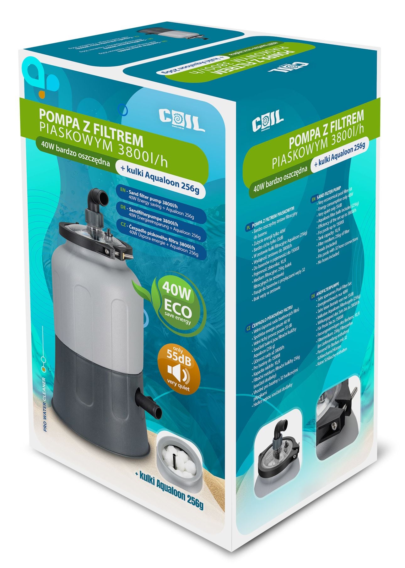 COIL Pompa piaskowa do basenu Bestway Intex. wydajność 3800l/h 55dB 40W + kulki filtracyjne - 3