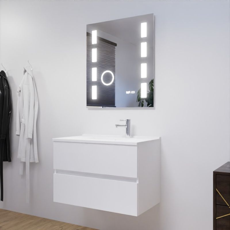 Meuble salle de bain 80 cm ROSALY avec plan vasque et miroir Excell Plus- Blanc- Plan vasque en Résine - 5