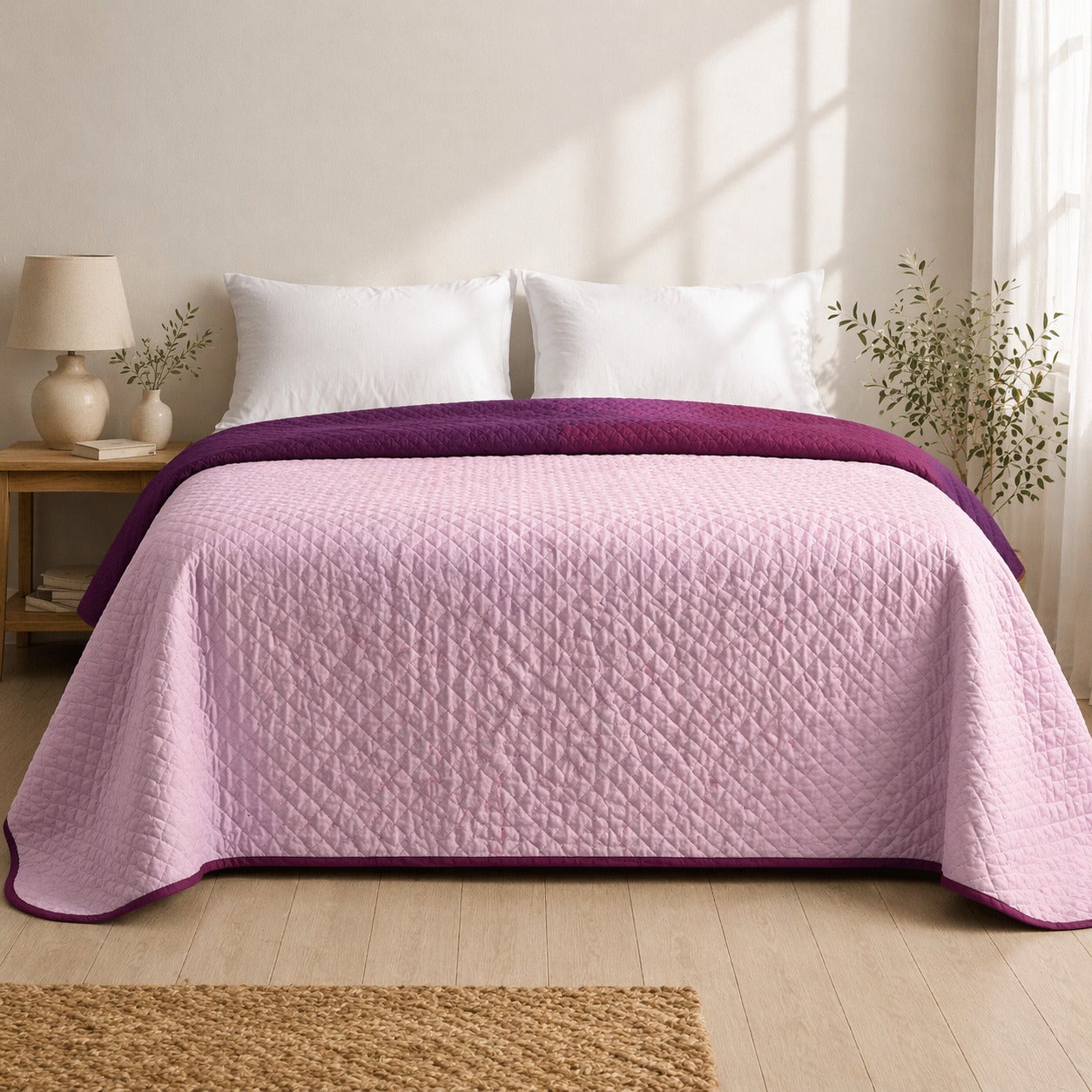 Colcha Bicolor Reversible Salmón/Berenjena Cama 180cm Donegal Collections - 6