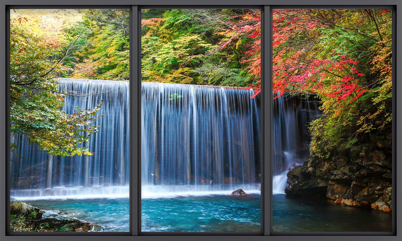 Papier peint panoramique intissé décoratif Trompe l'oeil baie vitrée - Cascades - L260 cm x H156 cm - 2