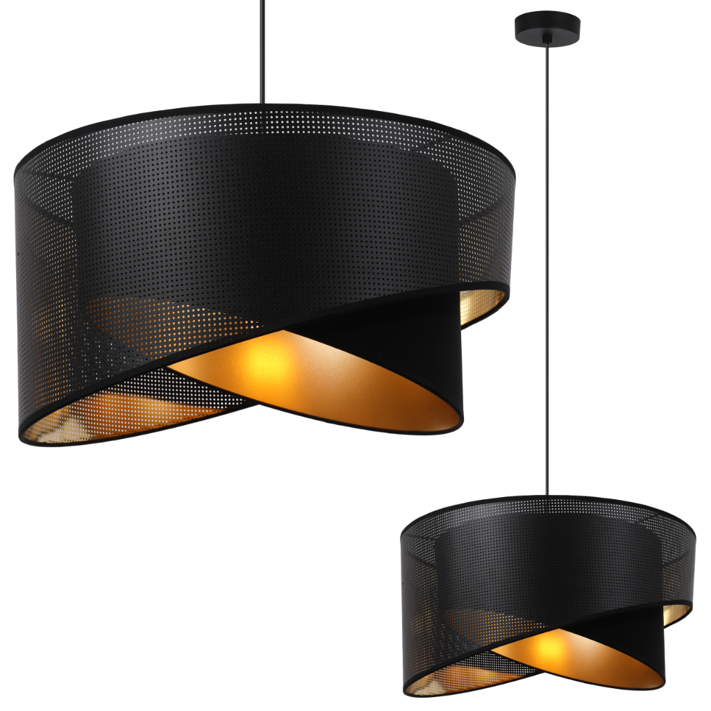 Lampa sufitowa wisząca Asti skos czarna glamour 1xE27 abażur okrągły skośny 45cm czarny/złoty Light Home LH