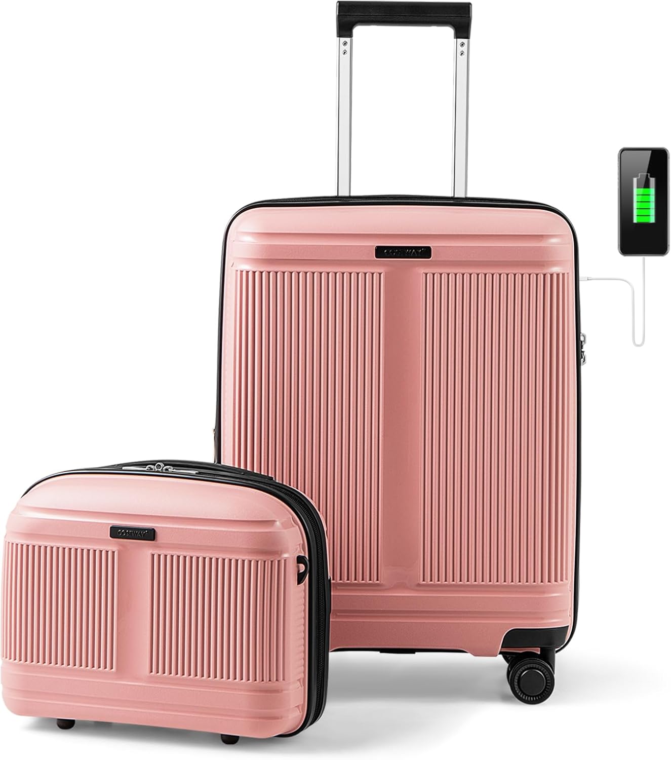 Set Valises Rigides PP Roses 4 Roues – Cabine + Grand – TSA