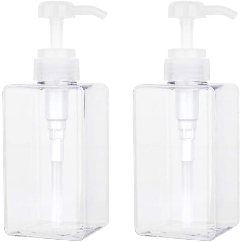 Dozator de săpun 450 ml, pachet de 2 sticle goale cu pompă din plastic, recipient pentru sticle pentru bucătărie și baie - transparent