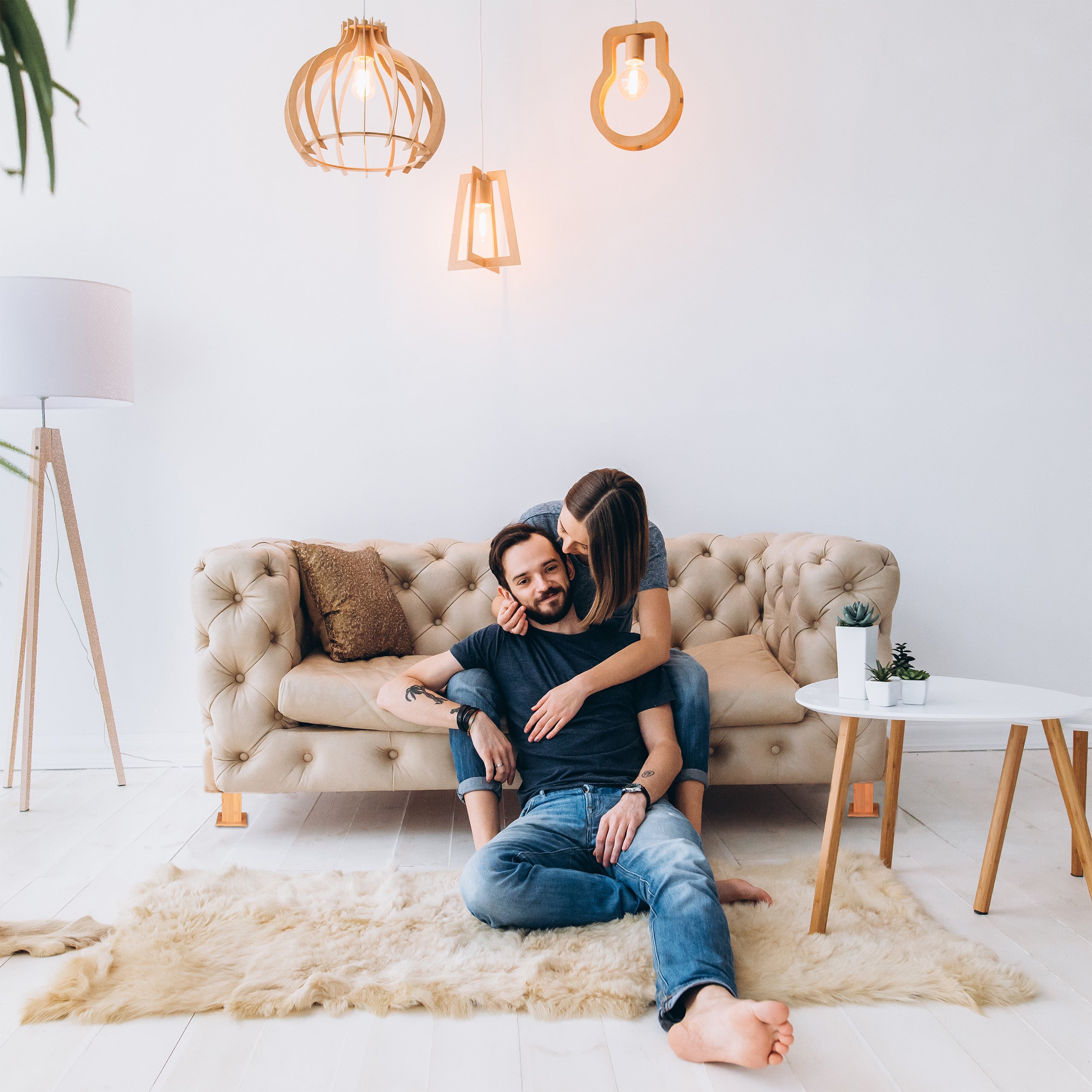 Relaxdays Rehausseurs de meuble en lot de 4, Élévateurs 14 cm, tables, chaises, autres meubles, 5x14,5x14,5 cm, nature - 2