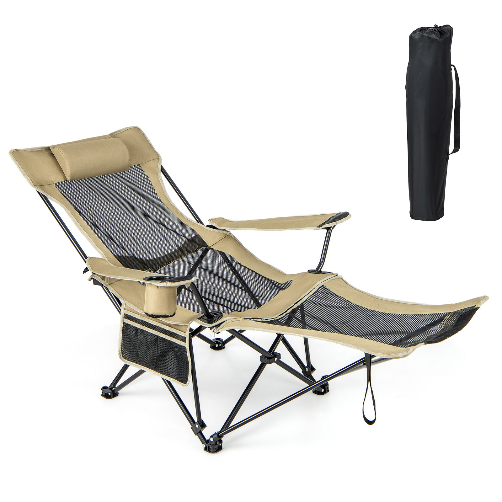 Chaise de Camping Pliable, Poche Latérale et Porte-Gobelet, Charge 150 KG(Kaki) - 9