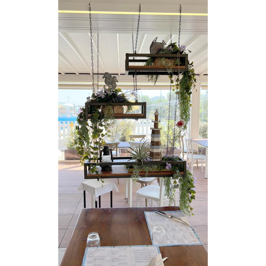 Etagère FLOWERS 115 cm MARRON, Suspendue au Plafond avec Chaînes, Idéale comme Support à Fleurs et Plantes pour la Maison, Jardin, Balcon par Yelloo - 2