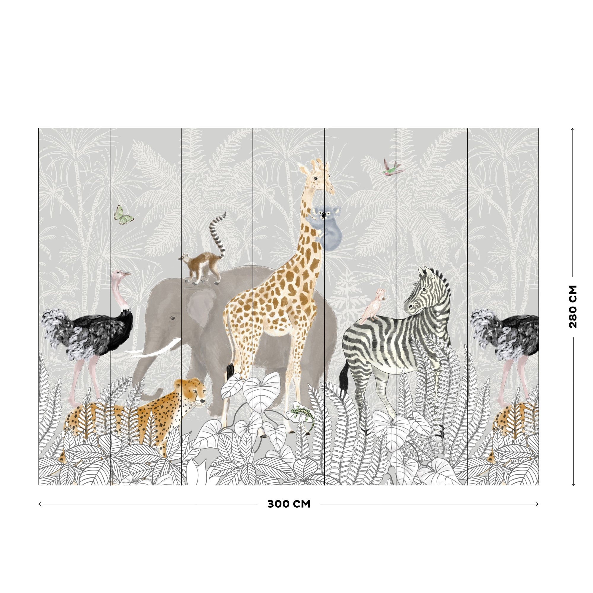 Papier peint panoramique Animaux de la Jungle 280 x 300cm Multicolore - 4