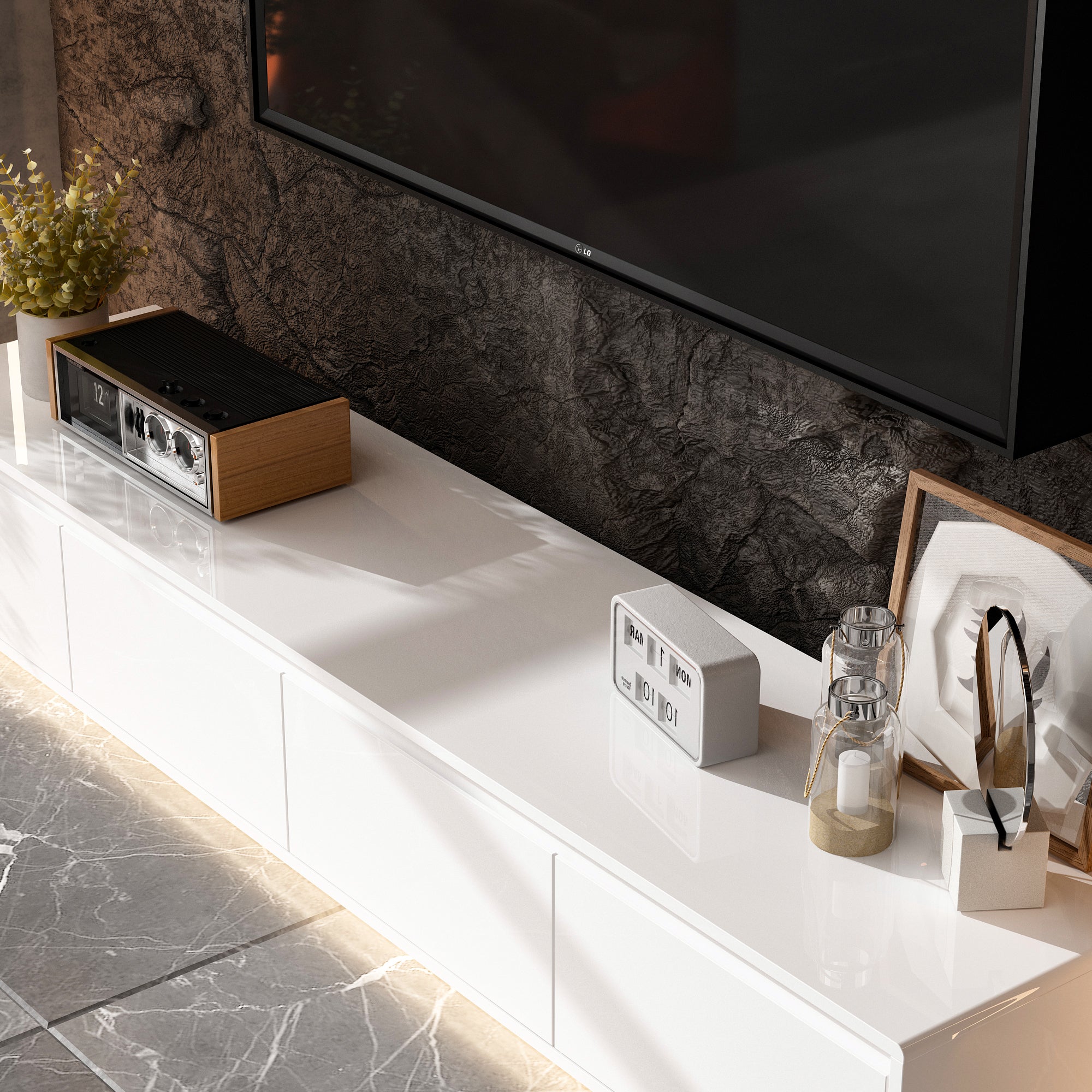 Meuble TV avec Lumière LED tricolore, Support TV-Meuble bas avec 4 Tiroirs, Salon, 180x40x30cm, Blanc - 5