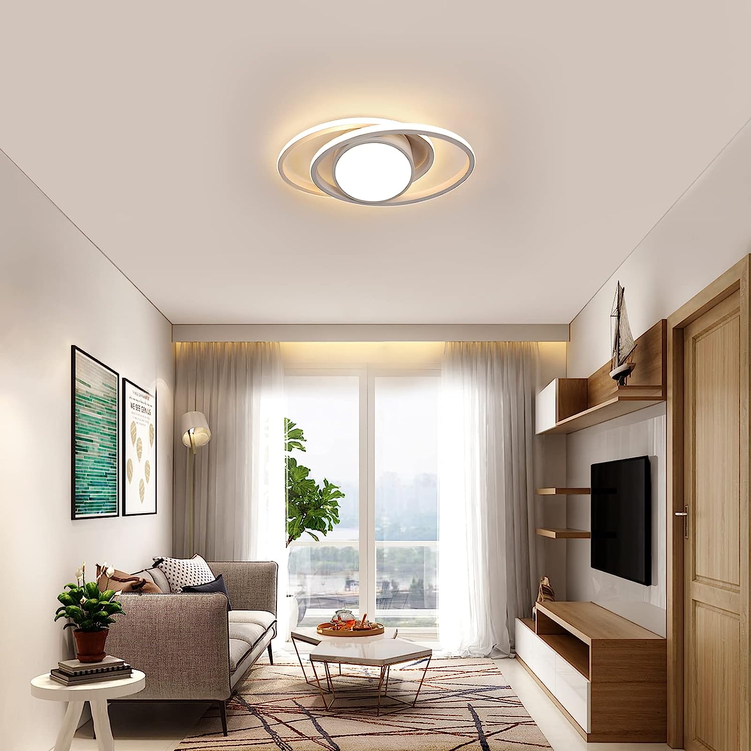 GOECO Plafonnier LED, Luminaire Plafonnier Chambre, 42W 4000lm, Rond Lampe de plafond Moderne pour Chambre Salon Cuisine, Dia 40cm (Elliptique, Blanc) - 3