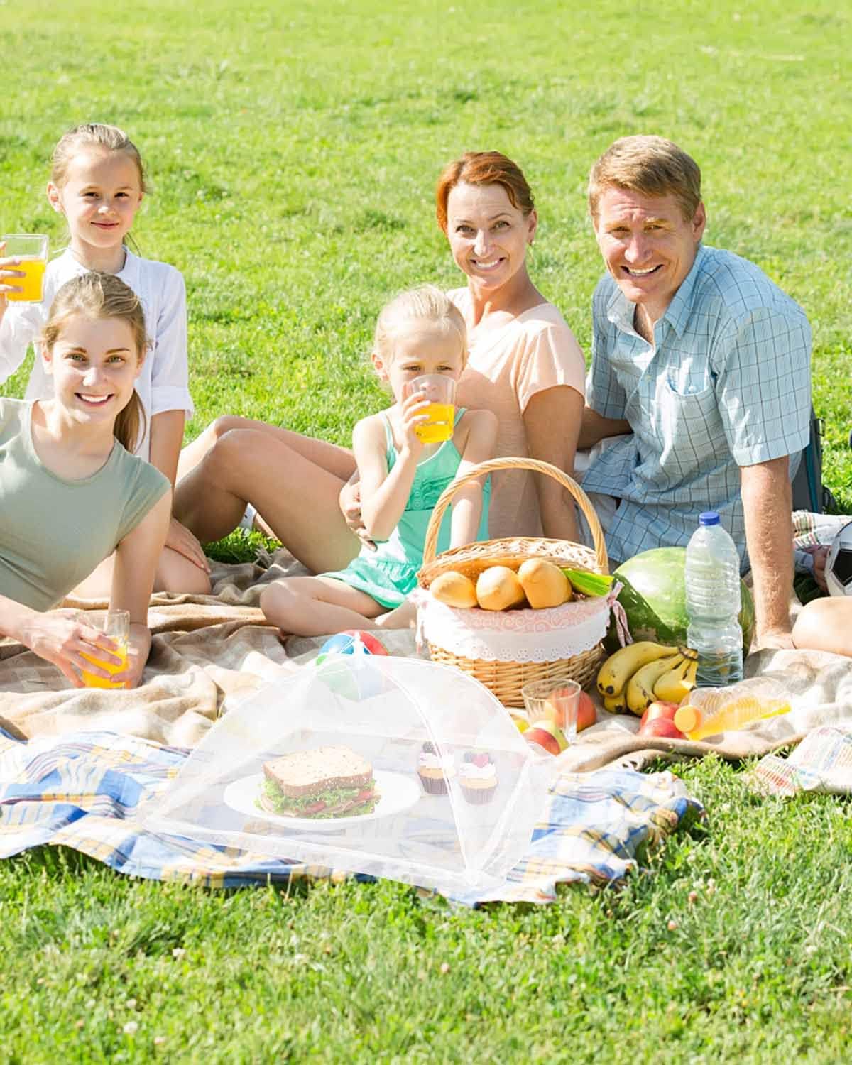 Set di 2 coperture per alimenti bianche, 38 x 38 x 18 cm, in rete traspirante, anti-insetto, per picnic e barbecue, riutilizzabili e pieghevoli - 4