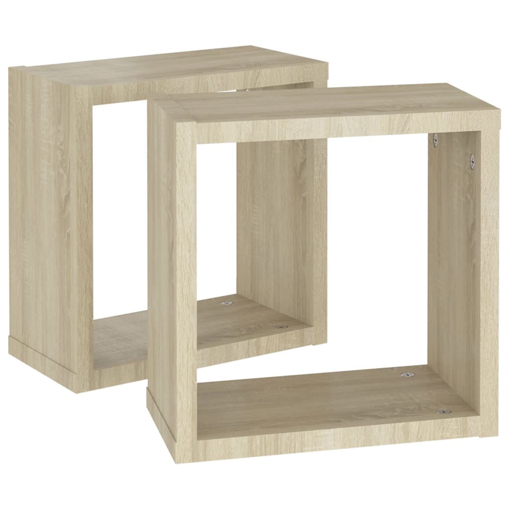 Lot De 2 Étagères Murales - Étagères Flottantes Cube Chêne Sonoma 30x15x30 Cm - 5