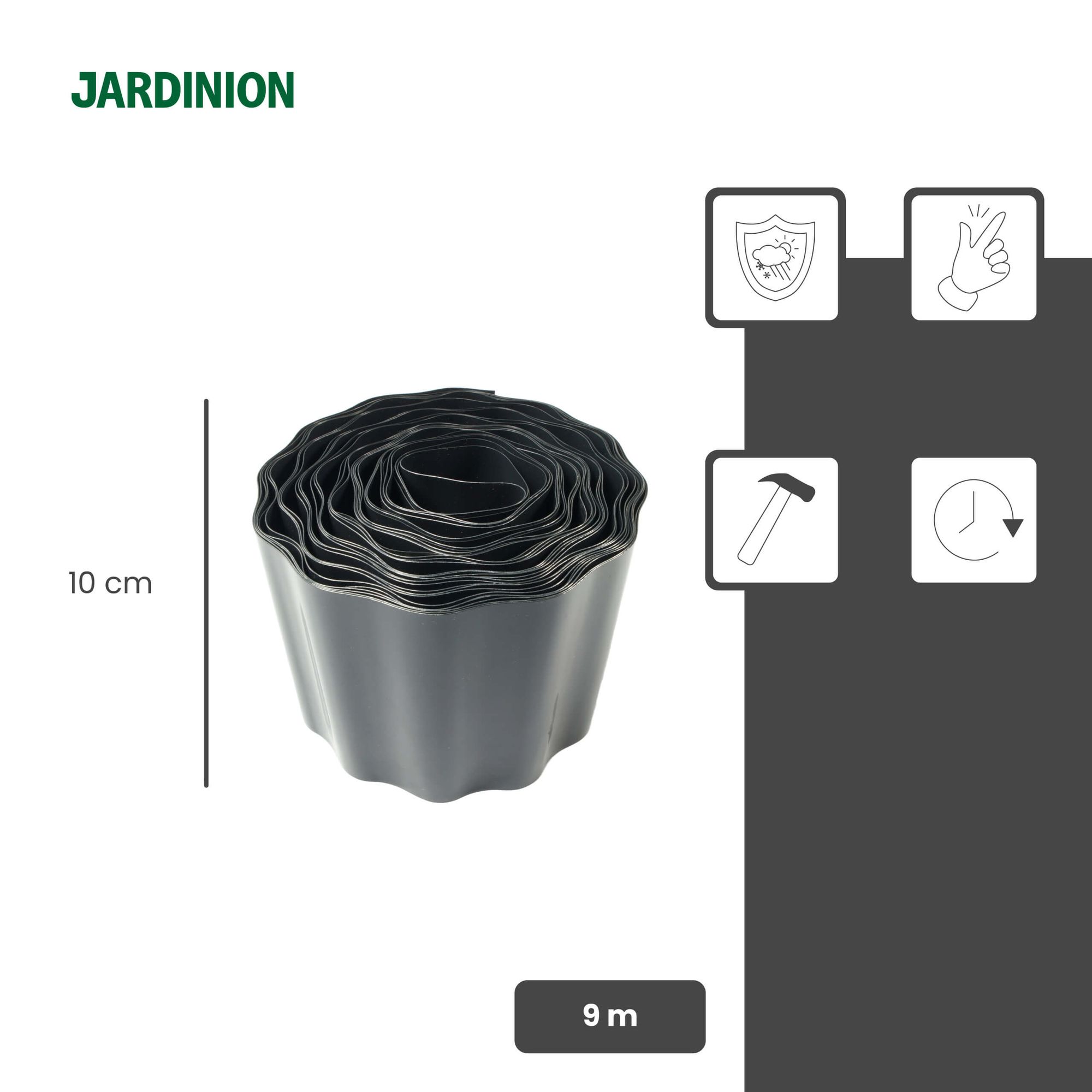 Bordure de pelouse 9 m noire 10 cm, barrière anti-racines polyvalente pour gazon, massifs et protection des plantes Jardinion - 2