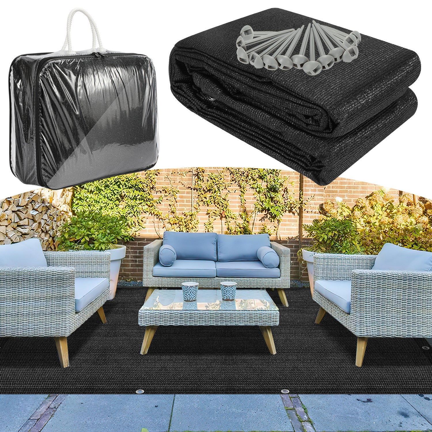 Dywanik campingowy 250x550 cm HDPE PEHD Czarny Przeciw zapachom dla campingu w lesie