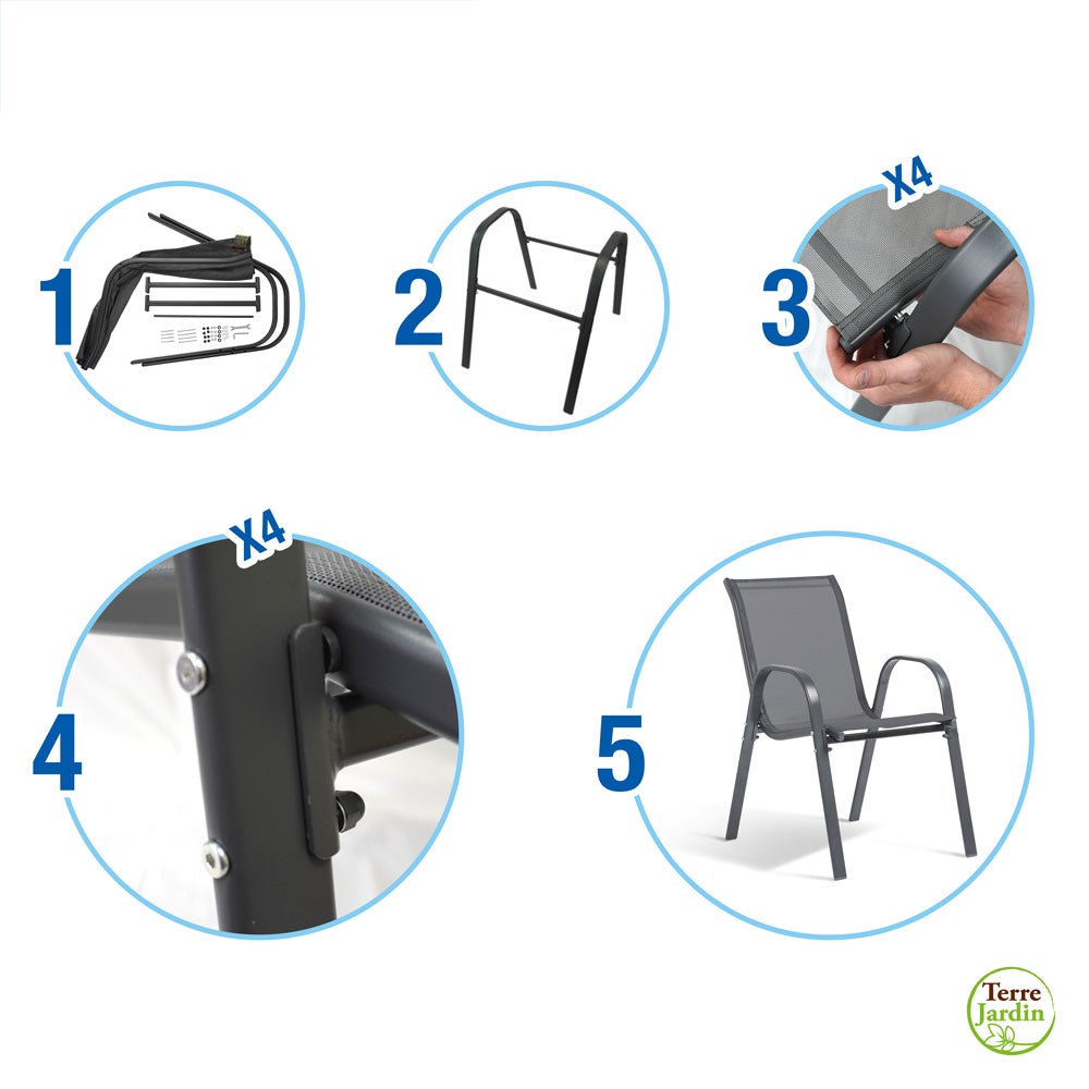 Chaises de jardin empilables textilène x6 - Unité - Gris - 8