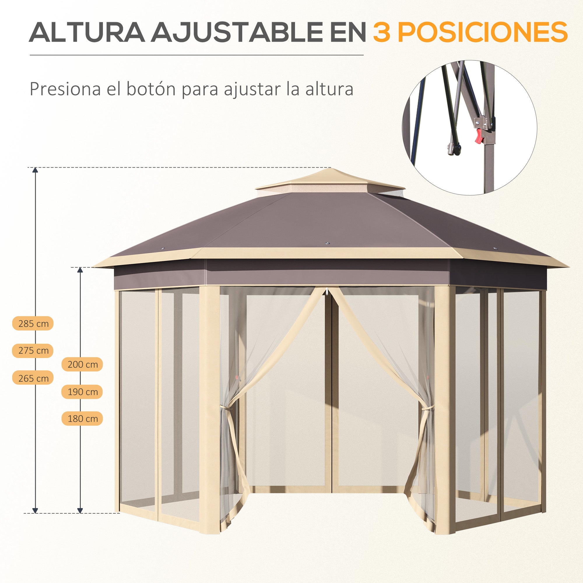 Carpa Plegable Outsunny Metal, Tela Oxford Beige 405x340x285 cm - 5