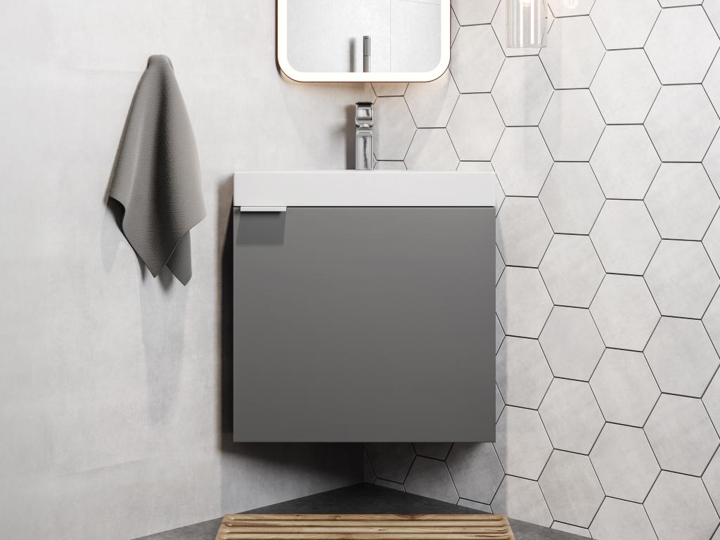 Meuble lave-main d'angle suspendu gris mat - 56 cm - MANODO | Leroy Merlin