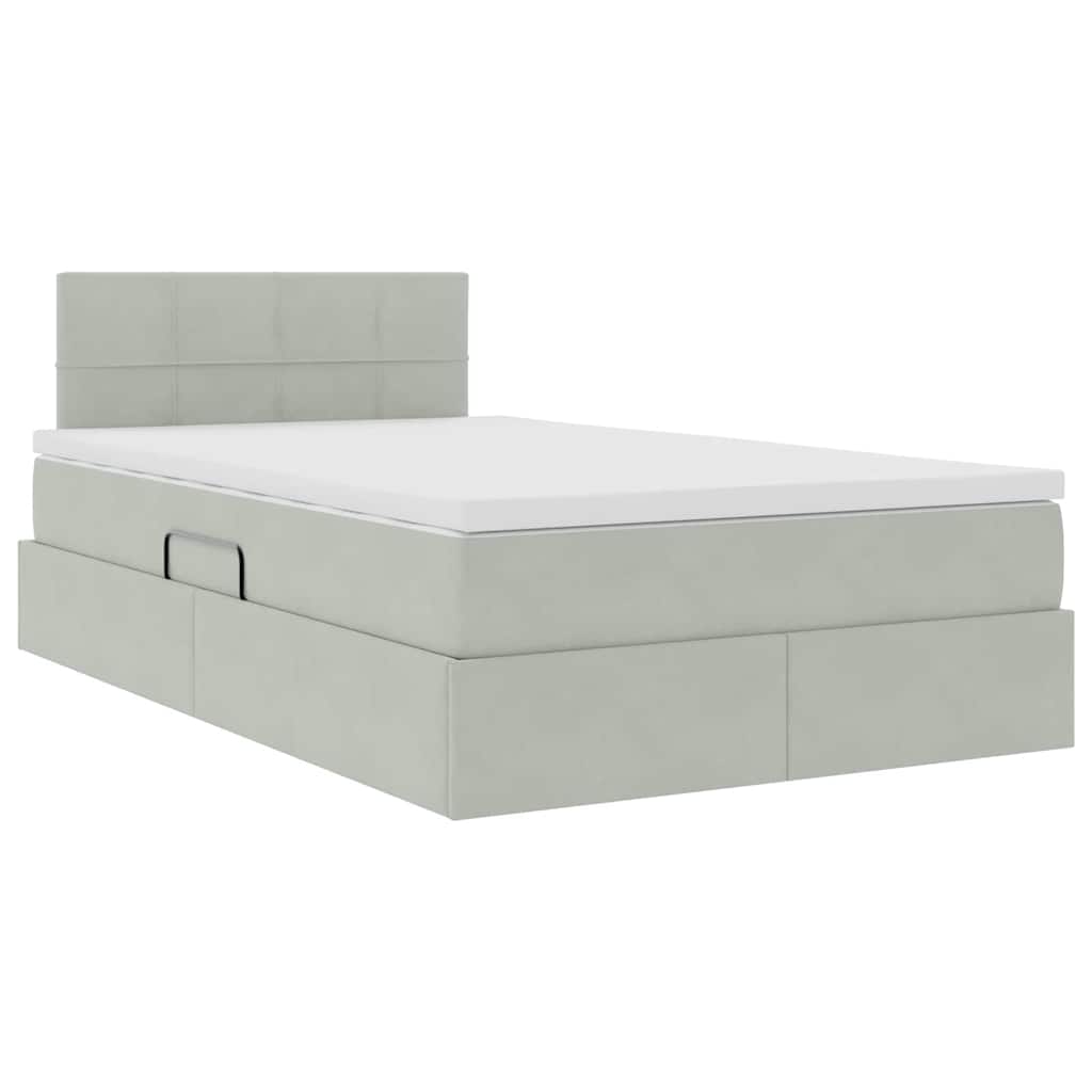 Lit avec rangement en velours gris clair pour la chambre, 120 × 200 cm - 5