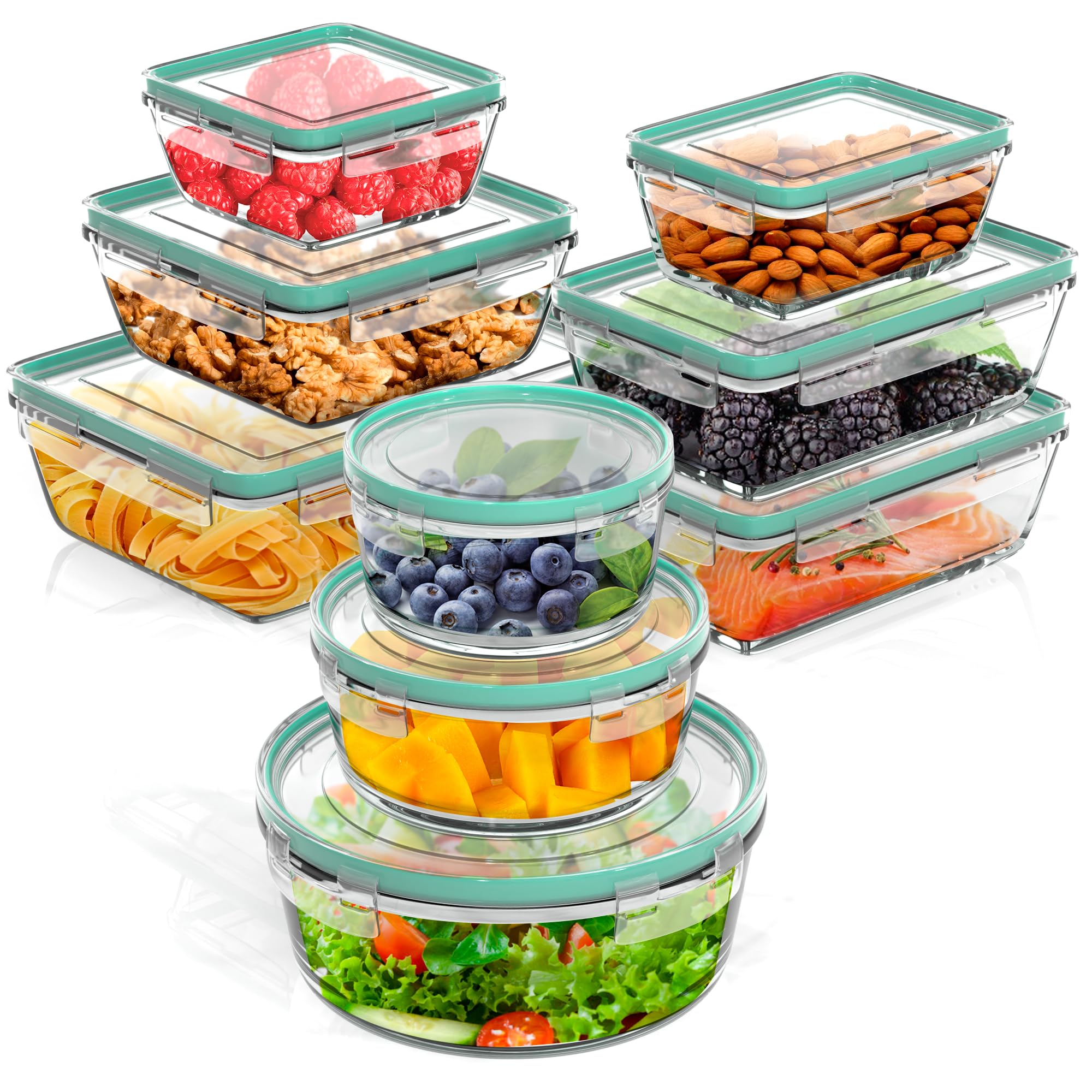 Set 6 Contenitori Ermetici In Vetro Borosilicato Da 1040 Ml - Coperchio Con 4 Clip, Antiscivolo, Senza BPA, Grigio