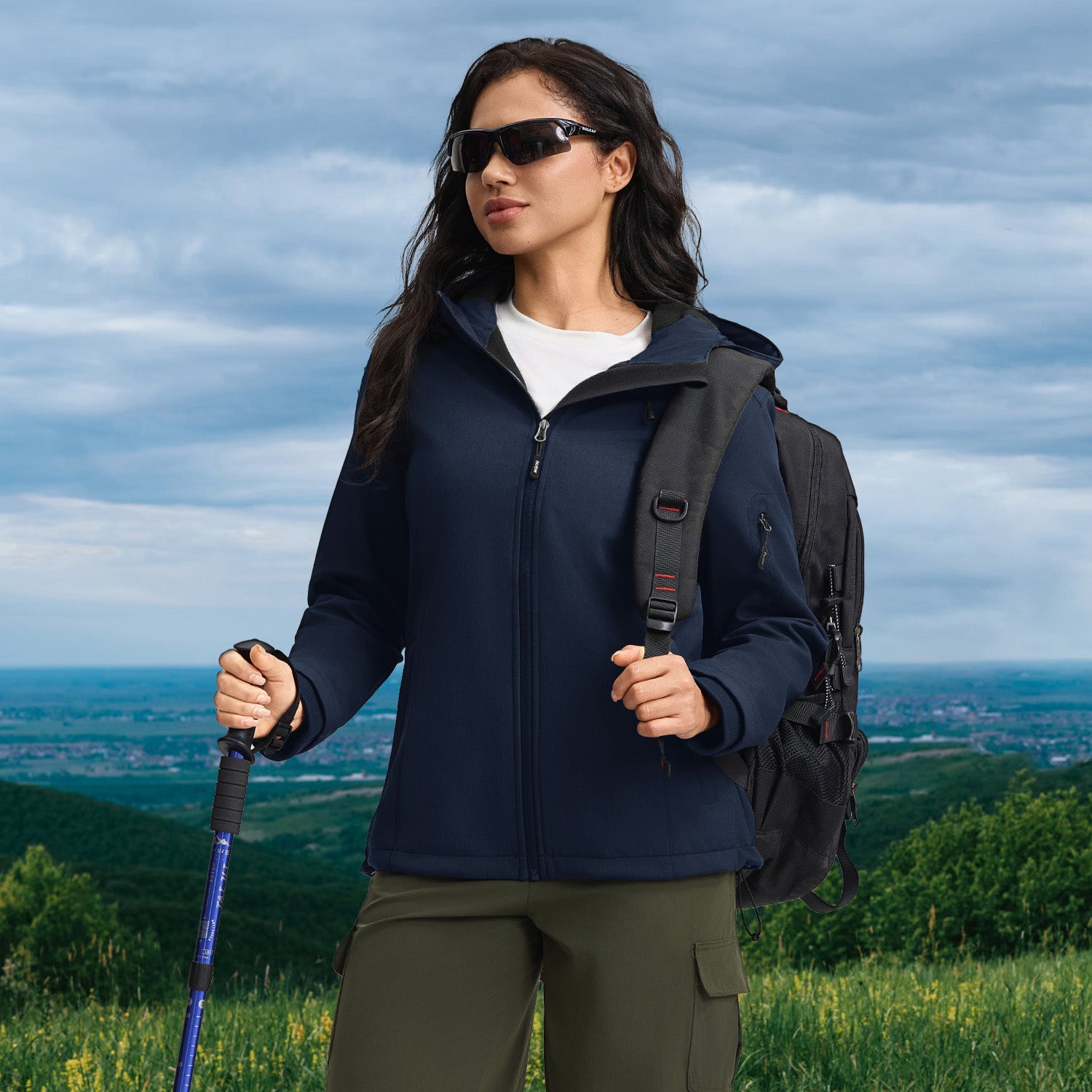 Veste de Travail Femme Taille L Blouson & Softshell - Imperméable, Anti-Vent, Fourré Chaud, Poches Multiples, Capuche - Bleu foncé - 5