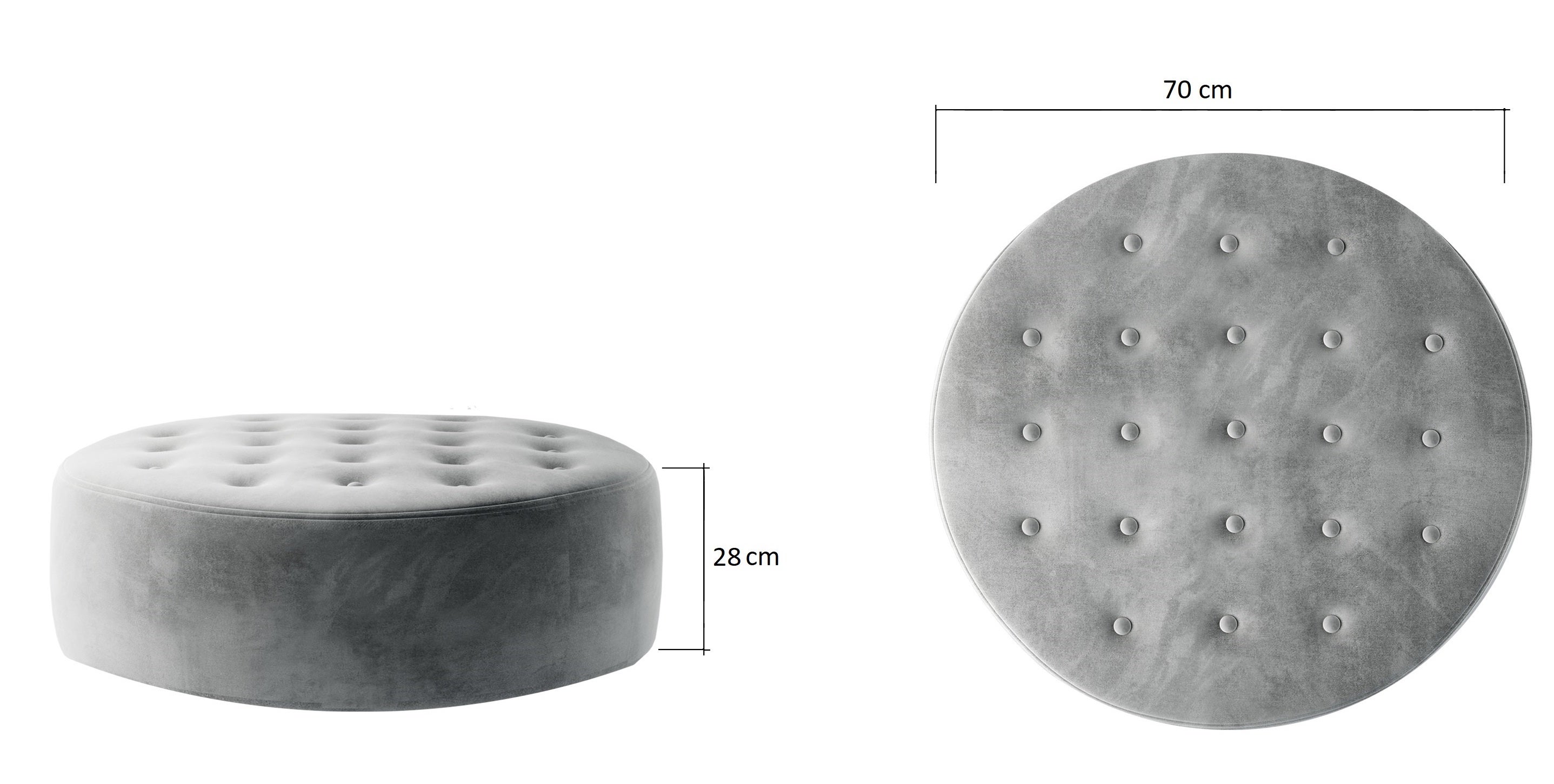 Pouf rond matelassé velours marron clair Styla 70cm - 4