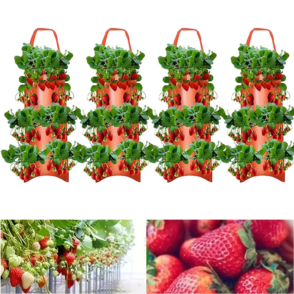 Wisząca torba doniczkowa na truskawki, torba do sadzenia truskawek, z 8 otworami, na truskawki i pomidory, 4 sztuki