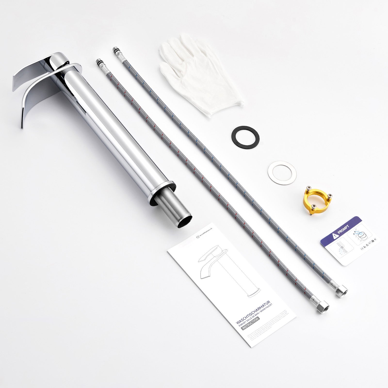 2PCS Mitigeur de lavabo en cascade Robinet de salle de bains chrome Robinet de lavabo en acier inoxydable Robinet de lavabo et vasque haut - 9