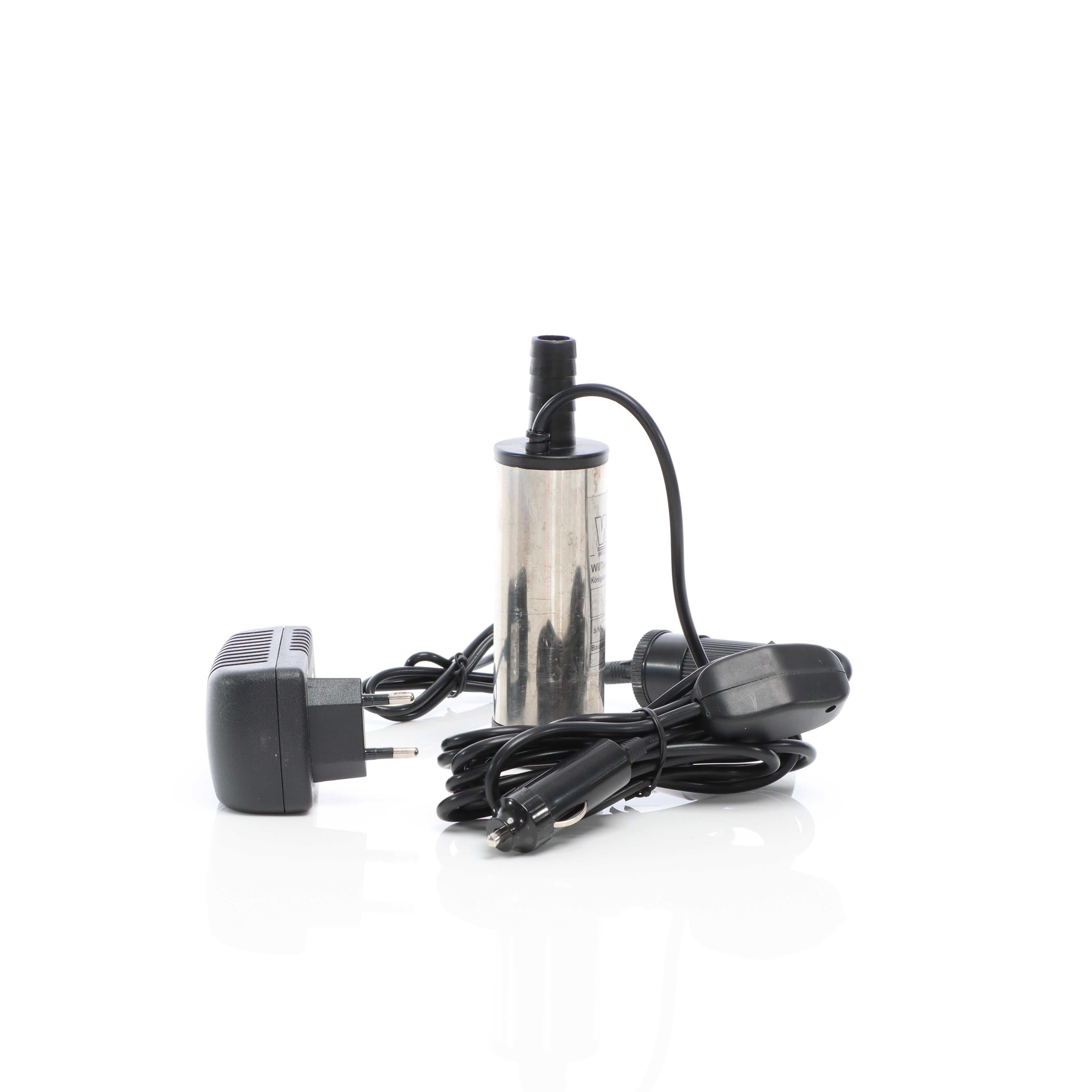 Wiltec Mini Pompe submersible à Eau et Gazole – 12 V / 8700 tr/min / 12 l/min – avec Grille d’aspiration, Bornes de batterie et Interrupteur – Vida... - 8