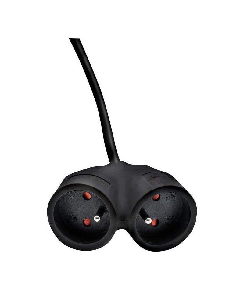 Rallonge Électrique - 3m - H05vv-f 3g1,5 - Fiche Plate - Prise Double - Noir - 2